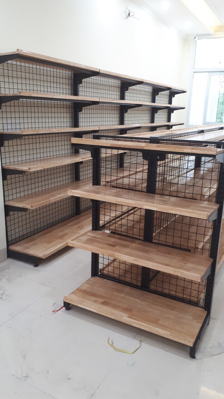 báo giá kệ gỗ siêu thị lưng lưới